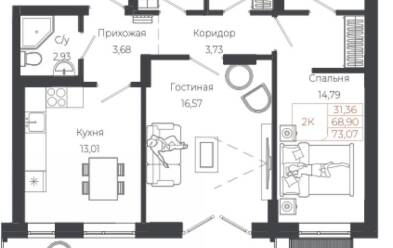Продается 2 ком.